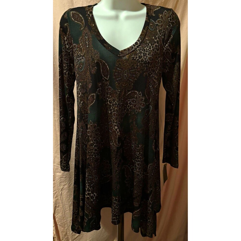 Emma Rose Tunic Top S Paisley V Neck Long Sleeve Hi Low NWT Made USA